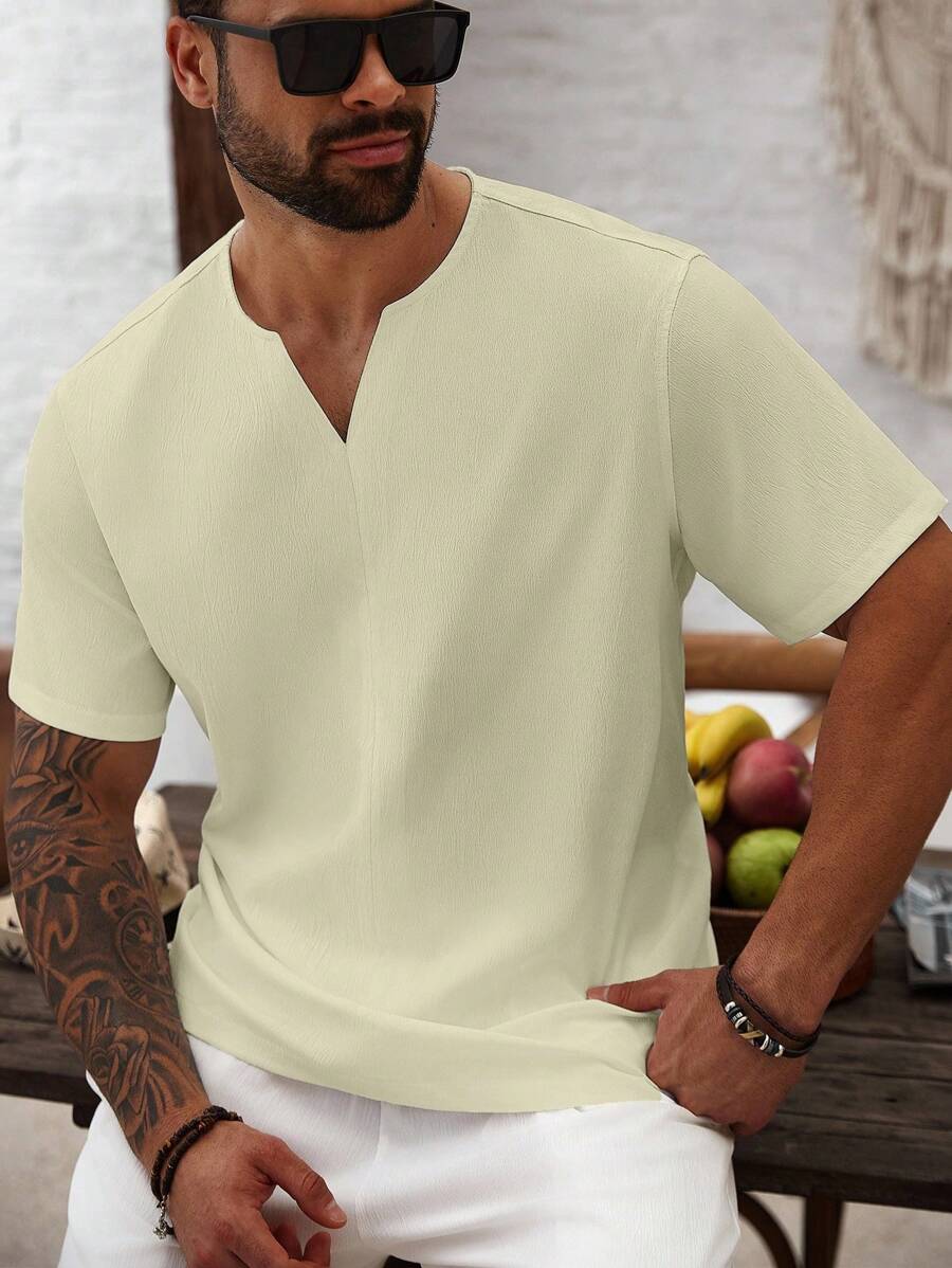 Manfinity Homme Chemise à manches courtes unie décontractée pour homme en grande taille, été - Nude - Voir 1