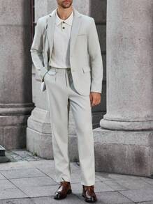 Manfinity Bizformal 男士商务通勤西装外套和裤子套装 - 灰色 - 查看 6