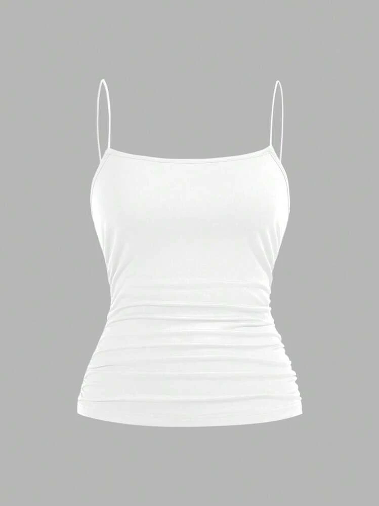 SHEIN EZwear 4 件套女式纯色侧褶修身休闲吊带背心套装，适合夏季 - 黑色、藏青色、灰色、白色 - 彩色 - 查看 11