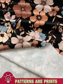 SHEIN VCAY 2件套大码女式花卉印花休闲夏季套装 - 黑色 - 查看 9