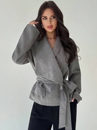 Firerie 女士休闲优雅收腰秋冬风衣/灰色仿亚麻大衣/秋季女装/女士秋季服装/返校/商务休闲装女士/外出上衣/女士冬装