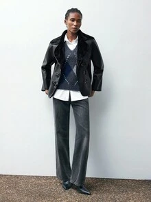 Maija 女士休闲保暖仿皮草大衣，秋冬长袖 - 黑色 - 查看 3