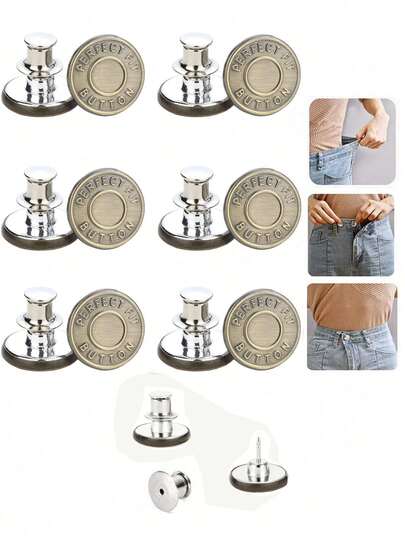 SHEIN 6 pièces/12 pièces Boutons de jeans de rechange 17 mm sans couture Kit de réparation de boutons en métal Boutons de jeans amovibles sans clou Combo pour la Saint-Valentin, le mariage, l'anniversaire, les boutons, la couture, les fournitures de couture, les accessoires de couture, les fournitures artisanales, le DIY, l'artisanat pour adultes