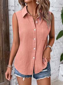 EMERY ROSE Damen einfarbiges minimalistisches ärmelloses Hemd, Alltagskleidung