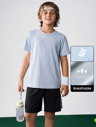 JNSQ Back To School Boys 3-Piece Outfit Set: Elastic Waist Reflective Print T-Shirt And Shorts, Suitable For Autumn Casual Wear, Outdoor Activities, Vacation, Streetwear, Party And Leisure