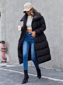 RueChic Solid Belted Puffer Coat - Black - View 4