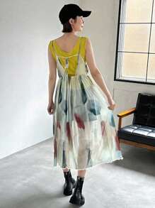 FRIFUL 女士扎染印花网眼高腰吊带连衣裙，适合夏季太阳裙 - 彩色 - 查看 7