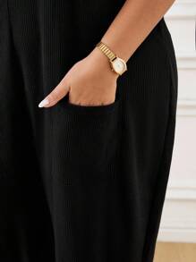 SHEIN CURVE+ Plus Size Women's Solid Color Pocket Design Wide Leg Loose Casual Jumpsuitfall Clothes For Women,Winter,CURVE PLUS/Autumn /Winter