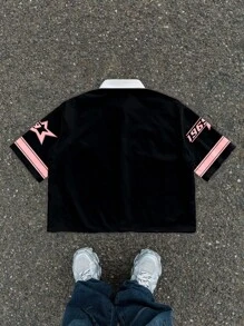 Manfinity ZONE917 男士数字印花撞色 Polo 领短袖休闲衬衫 - 黑色 - 查看 5