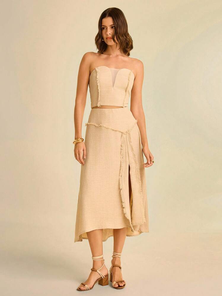 CAJUNI 女士休闲高开衩裙 - 杏色 - 查看 1