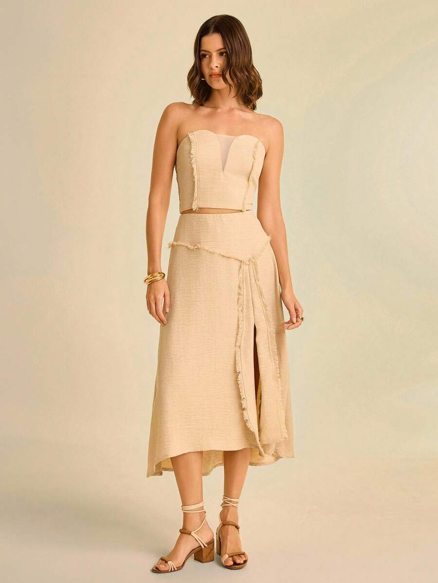 CAJUNI Fustă casual cu crăpături înalte pentru femei