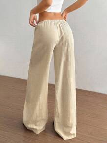 SHEIN Tall 1 件女士休闲宽松低腰休闲裤，杏色，适合通勤、居家、四季