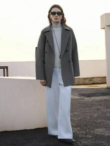 Uhlyne Loose Fit Pocket Decor Floral Chiffon Oversized Lapel Collar Fashion Overcoat, European And American Style, Autumn/Winter New Women Outerwear Minimalist Outerwear French Style Coat Fall Cloth For Women - Green - View 4