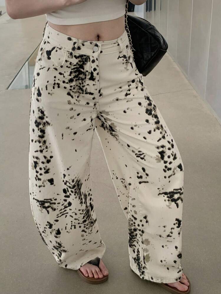 Women's Textured All-Over Print Tapered Harem Pants, Casual Street Style Jeans