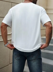 Manfinity Homme 大码男士休闲宽松纯色短袖T恤，夏季 - 白色 - 查看 2