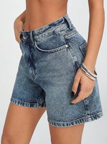 EURMUSE Summer Slant Pocket High Waist Casual Denim Mini Shorts Women S Clothes Women Clothing Y2k Woman S Summer Clothes Women S Bottoms - Medium Wash - View 3