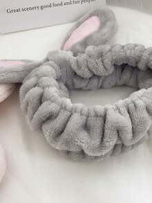 SHEIN 1 件装可爱兔耳设计洗脸头带，适合女士，可用于面部护理或化妆，简约发饰家居浴室装饰秋季装饰返校 - 淺灰色 - 查看 3