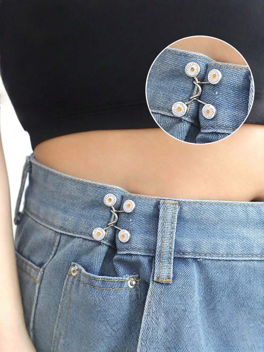 2 件/6 件雏菊图案休闲舒适女式可调节腰部纽扣，无钻裙腰部延长器，可拆卸腰带，适合牛仔裤夏季、学校 - 彩色 - 查看 1