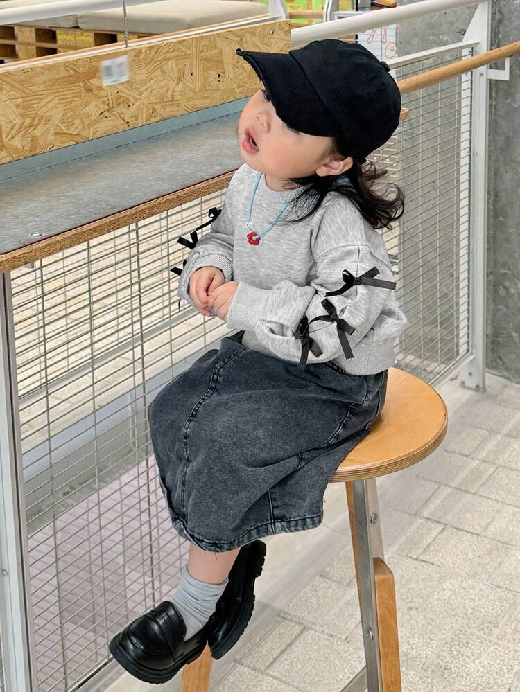 Baby Girls' Round Neck Casual Bow Long Sleeve Sweatshirt, Autumn/Winter Toddler Girls Clothes