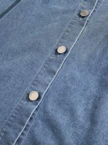 SHEIN 青少年女孩牛仔连衣裙，休闲舒适的纽扣式牛仔连衣裙，带刺绣图案，时尚街头风格，百搭面料，新品上市