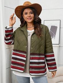 EMERY ROSE Damen Große Größen Lässig Western Stil Kontrast Farbe Stepp Mantel, Winter Herbst für Frauen, Landhausstil für Frauen, Country Konzert Country für Frauen - Verschiedenfarbig - Übersicht 4