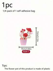 1 件/4 件仿迷你盆栽植物套装 - 塑料绿植装饰，适合现代家居、情人节桌面装饰、派对、情人节、生日毕业礼物 - 紅色 - 查看 11