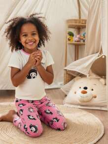 Young Girl Summer Cute Cartoon Anime Pajamas Set, Short Sleeve Top & Shorts, Sweet Princess Style Girls Home Clothes, 2025 New Arrival, Comfortable Cute Pajama Set For Girls Girls Sleep Wear Cute Pjs Sets For Girls Bunny Pajama Set Pink Pajama Set For Girls