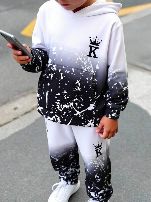 Long Sleeve Hoodie And Jogger Set For Boys With Stylish Ombre Design Kids Sweatsuits Hoodie And Sweatpants Set Boys Tracksuit 2 Piece Teen Boys Hoodie And Sweatpants Y2k Clothes Boys Set