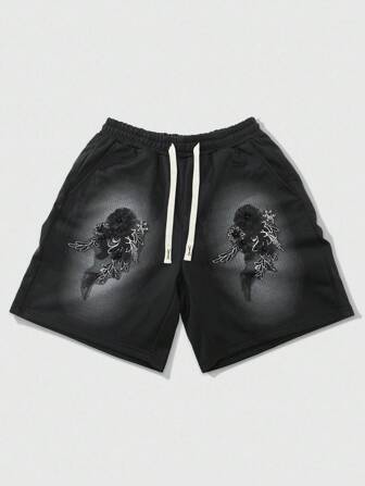 Street Life Short casual pour hommes avec broderie florale, style streetwear