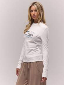 MUSERA Áo thun dài tay ôm dáng cổ tròn in họa tiết, thích hợp cho mùa thu, phong cách cổ điển, dễ thương, đồng quê, nhà tranh, phong cách thanh lịch, thoải mái, dành cho nữ, màu caramel, mùa xuân hè, đi nghỉ mát. - trắng - Xem 2