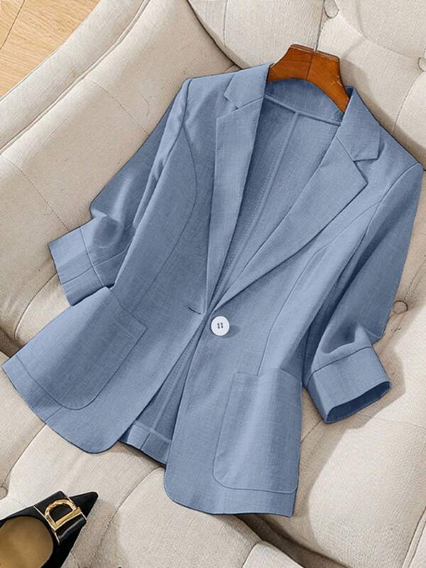 Franclia Solid Color Notched Collar Single-Breasted Pocket Minimalist Blazer