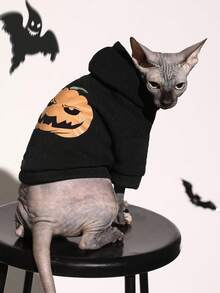 PETSIN Áo nỉ trùm đầu Halloween in hình bí ngô đôi, màu đen - Nhiều màu - Xem 2