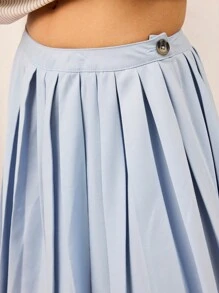 COUREZ 中长款百褶裙，侧开衩 / Y2K 度假风秋季女装，秋季外出穿搭，可爱性感，返校季必备 - 藍色 - 查看 7