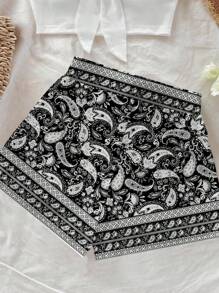 Soleia 2 件套女士休闲度假风格佩斯利波西米亚图案蓝色几何复古印花套装，春假氛围，波西米亚风