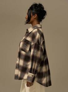 MUSERA Plus Size Button Down Collared Check Shirt Fit Cute Holiday Elegant Romantic Curve Farmhouse Clothes Spring Summer - Multicolor - View 4