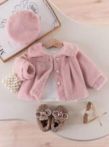 Souflis Souflis 女婴优雅可爱薄款开衫搭配贝雷帽，秋季 - 粉色 - 查看 7