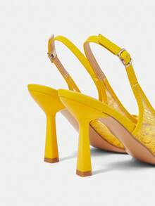 CUCCOO HITCHD 女士刺绣蕾丝尖头细高跟优雅浪漫白色新娘婚鞋 - 黃色 - 查看 12