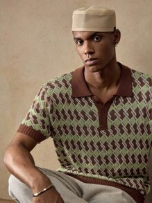 AKNOTIC 复古拼色男士休闲针织毛衣 - 彩色 - 查看 4