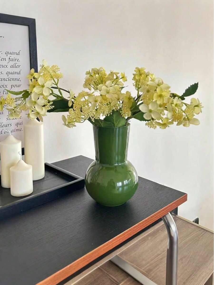 Cirelle 复古绿色玻璃花瓶,高端瓶颈圆形桌面花瓶,灯泡造型,适用于客厅、卧室装饰、玄关桌、置物架、咖啡桌、浴室、办公室、婚礼中心摆件、家居装饰,适合作为情人节礼物、送给女孩的礼物、送给家人的礼物,时尚家居装饰品 - 綠色 - 查看 1