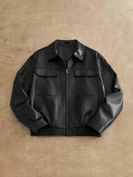 HIMLAND Men's Short Black Leather Jacket , Fall Winter