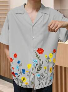 Manfinity Hypemode 1pc Men's Casual Floral Print Shirt, Summer - Grey - View 3