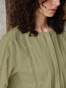 EMERY ROSE 女款2025春季新款法式镂空蕾丝设计小众短款衬衫 - 綠色 - 查看 10