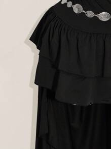 SHEIN ICON Vestido de talla grande con cuello en pico, halter, cintura alta, volantes y bajo asimétrico sin espalda - Negro - Ver 7