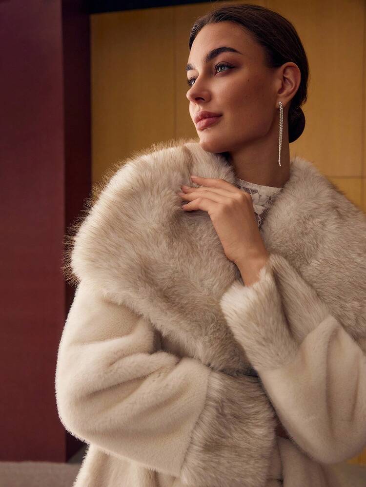 WATERFALL BELTED FAUX FUR COAT