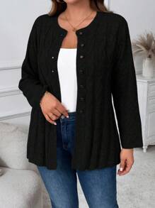 Plus Size Women Twist Pattern Long Sleeve Single Breasted Casual Black Cardigan Winter Fall Autumn, For Woman - Black - View 1