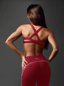 MISSGUIDED Moisture Wicking Supportive High Impact Compression Sports Bra With Cross Back Straps For Running Yoga Exercise Fitness Pilates Workout - Burgundy - View 2
