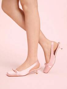 CUCCOO DOLLMOD 女士尖头低跟蝴蝶结设计优雅浪漫甜美豹纹高跟鞋，适合下午茶和约会 - 粉色 - 查看 5