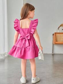 SHEIN Young Girl Bow Back Ruffle Trim Dress - Pink - View 6