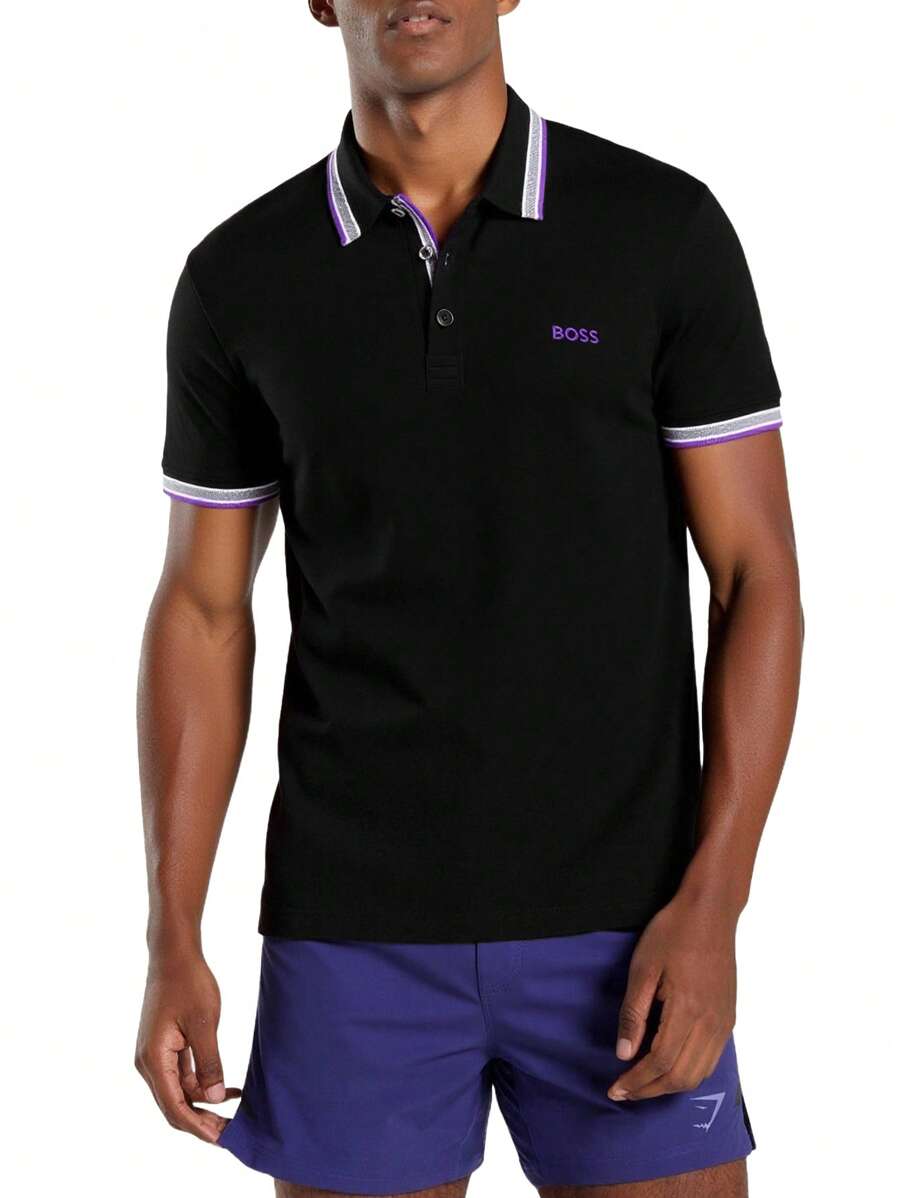 Hugo Boss 男士条纹短袖休闲 Polo 衫 - 008 黑色 - 查看 1