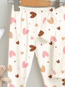 SHEIN 女婴休闲卡通印花紧身圆领短袖 T 恤和打底裤家居服套装，适合夏季 - 彩色 - 查看 7